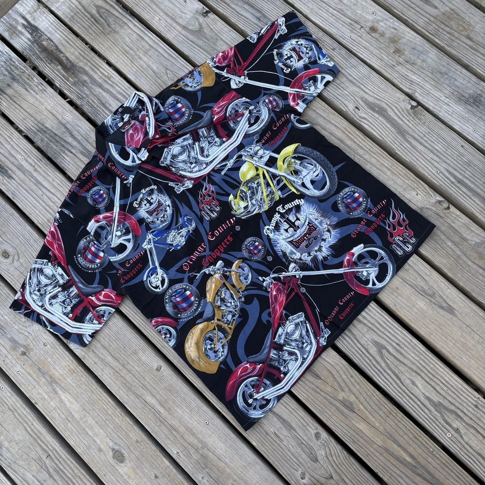 Orange County Choppers Shirt Mens XL Multicolor Motorcycle Graphic Button Up
